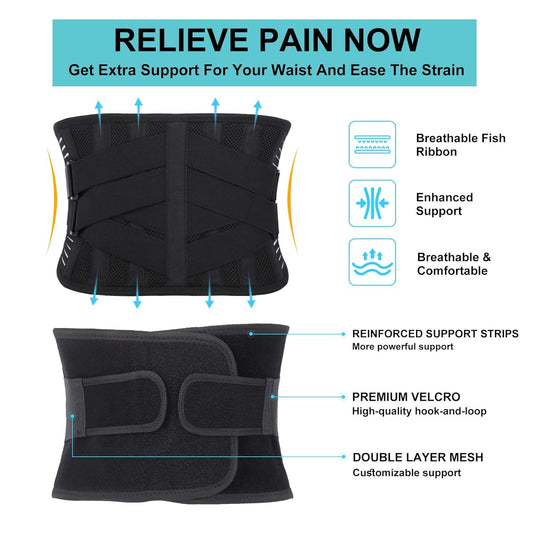 Adjustable Back Brace for Lower Back Pain Relief – Breathable Lumbar Support Belt with Anti-Slip Design for Sciatica, Scoliosis & Heavy Lifting (XL)
