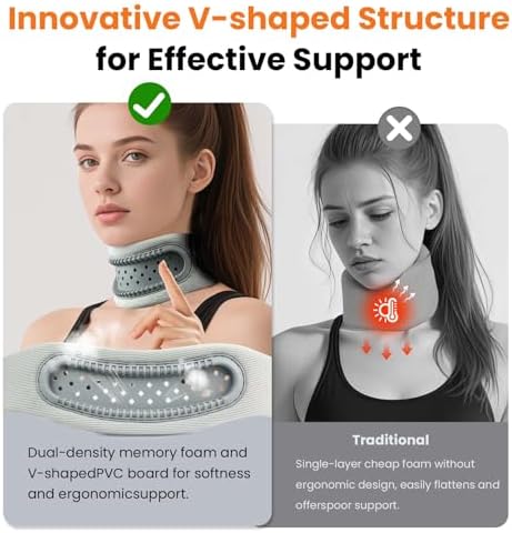 Neck Brace Cervical Collar – Memory Foam & Silicone Support for Cervical Pain Relief, Breathable & Portable, One Size (Space Gray)