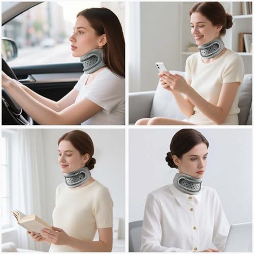 Neck Brace Cervical Collar – Memory Foam & Silicone Support for Cervical Pain Relief, Breathable & Portable, One Size (Space Gray)